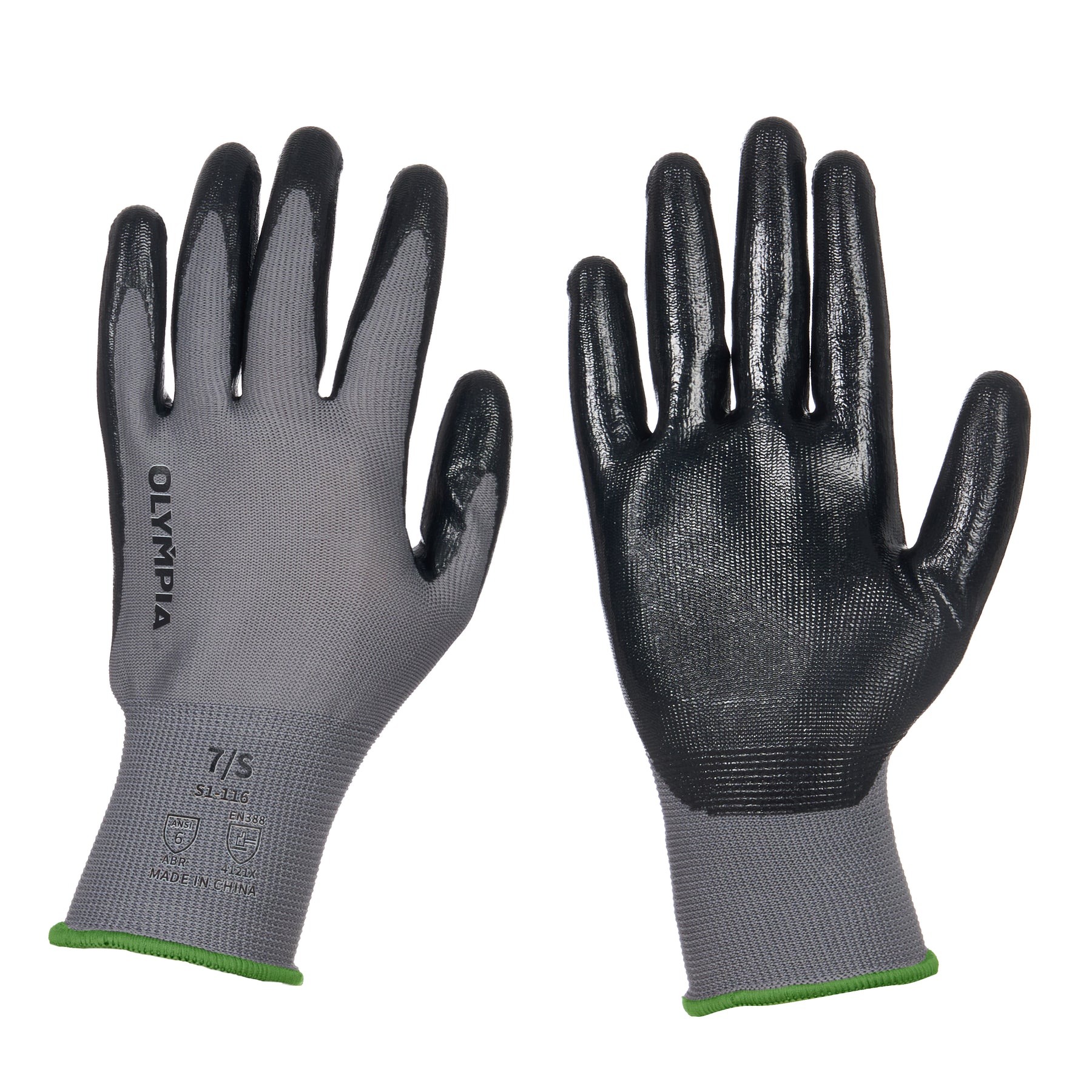 Nitrile Dipped Knit Gloves, S/7, Smooth, Gray/Black, 12 Pairs