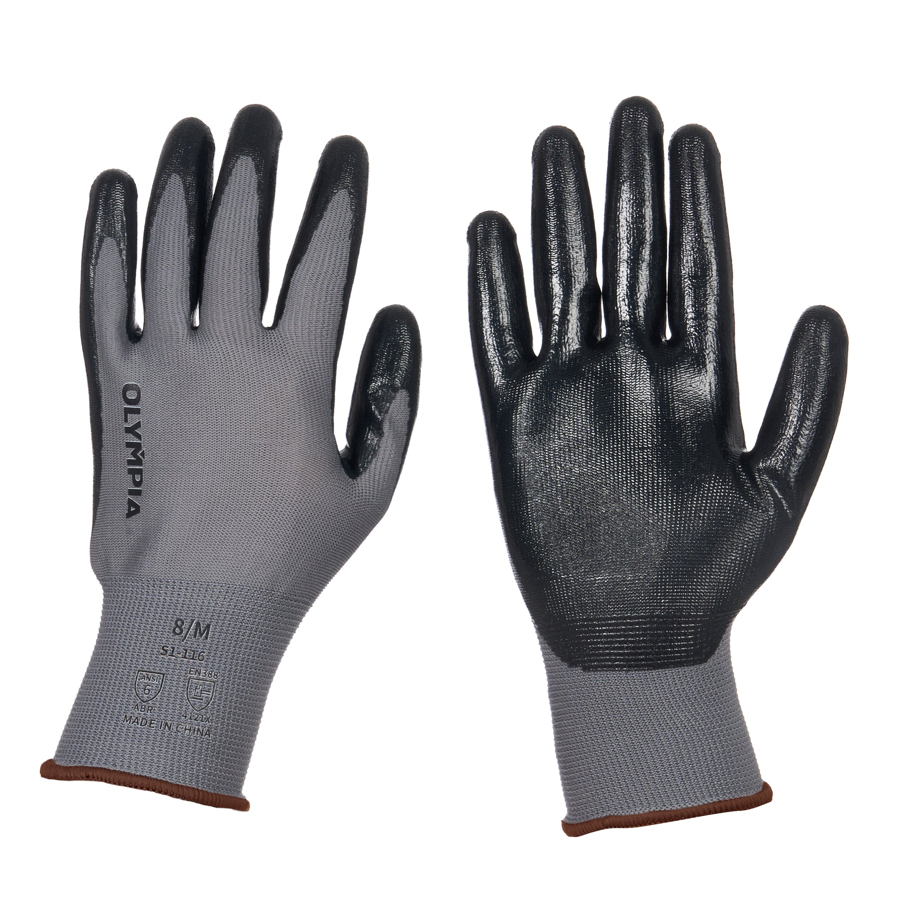 Nitrile Dipped Knit Gloves, M/8, Smooth, Gray/Black, 12 Pairs