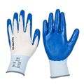 Nitrile Dipped Knit Gloves, L/9, Smooth, White/Blue, 12 Pairs