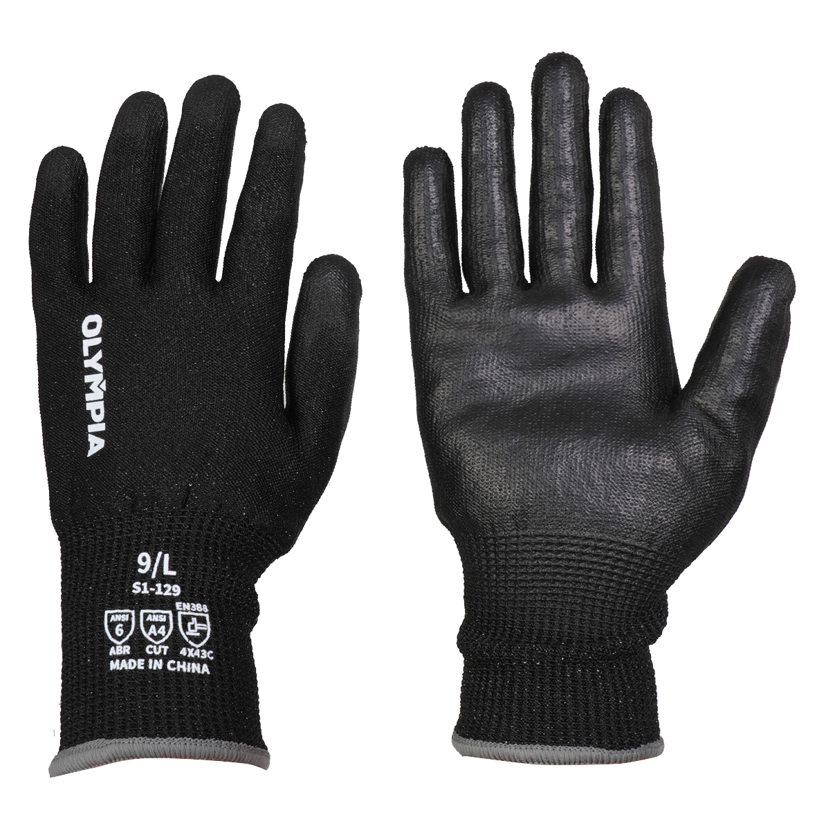 Cut-Resistant Gloves, L/9, Sandy, Black, Cut Level A4, 12 Pairs