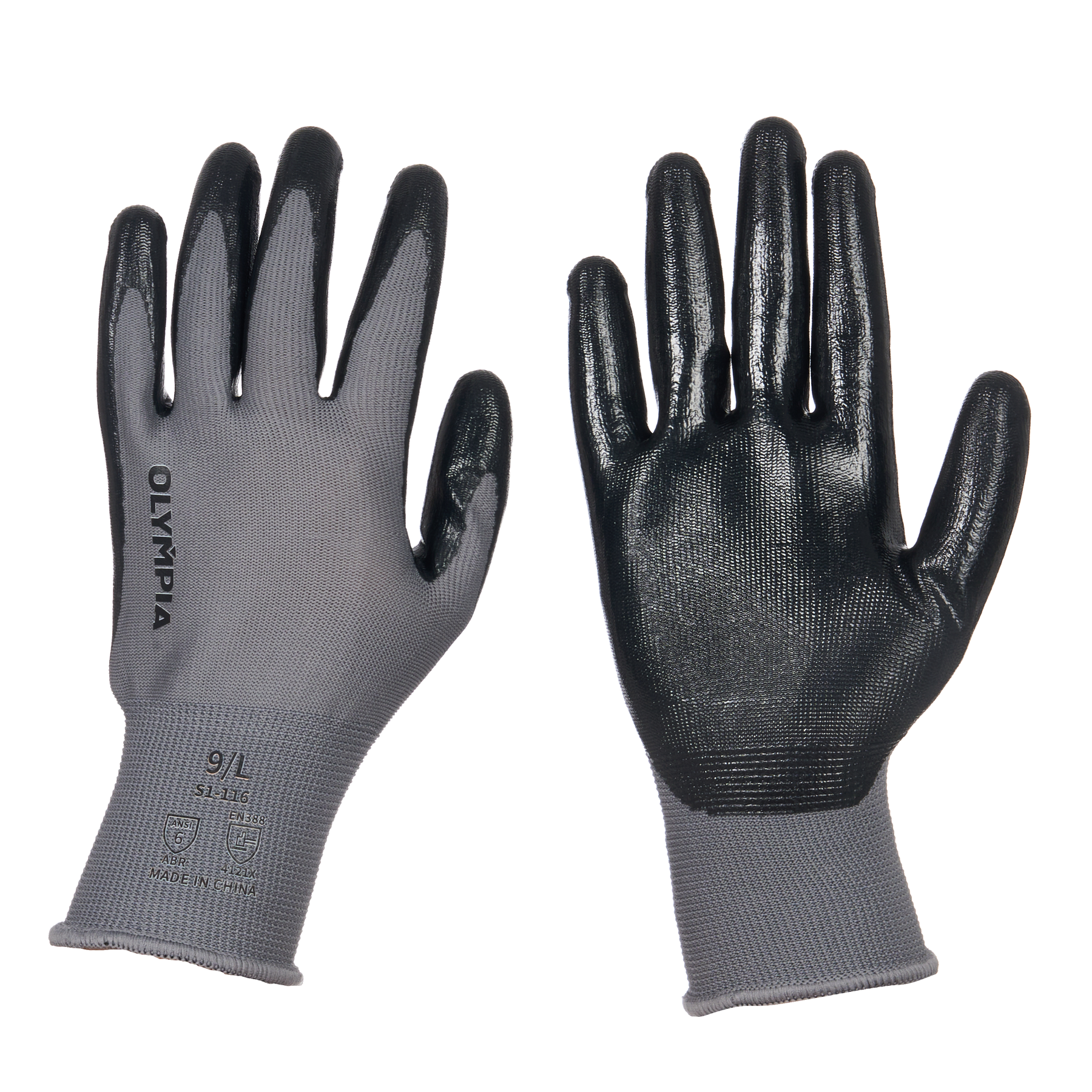 Nitrile Dipped Knit Gloves, L/9, Smooth, Gray/Black, 12 Pairs