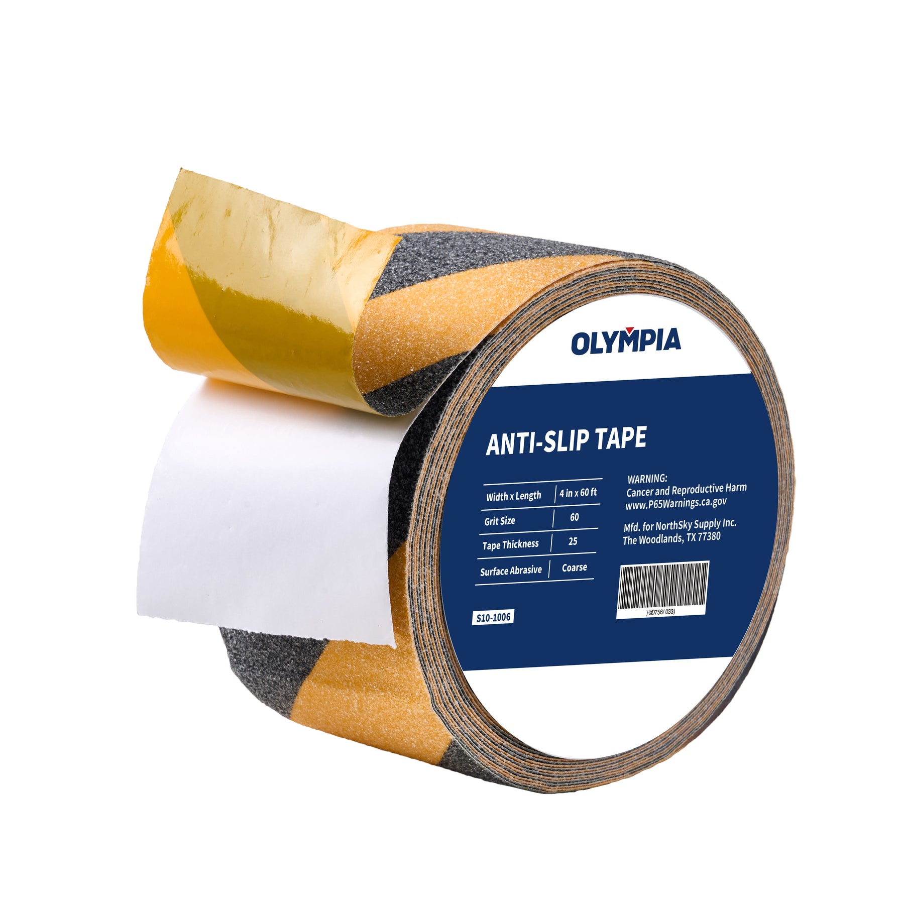 Anti-Slip Tape, Coarse, 4" Width, 60 Grit, 25 mil, Black/Yellow Stripe