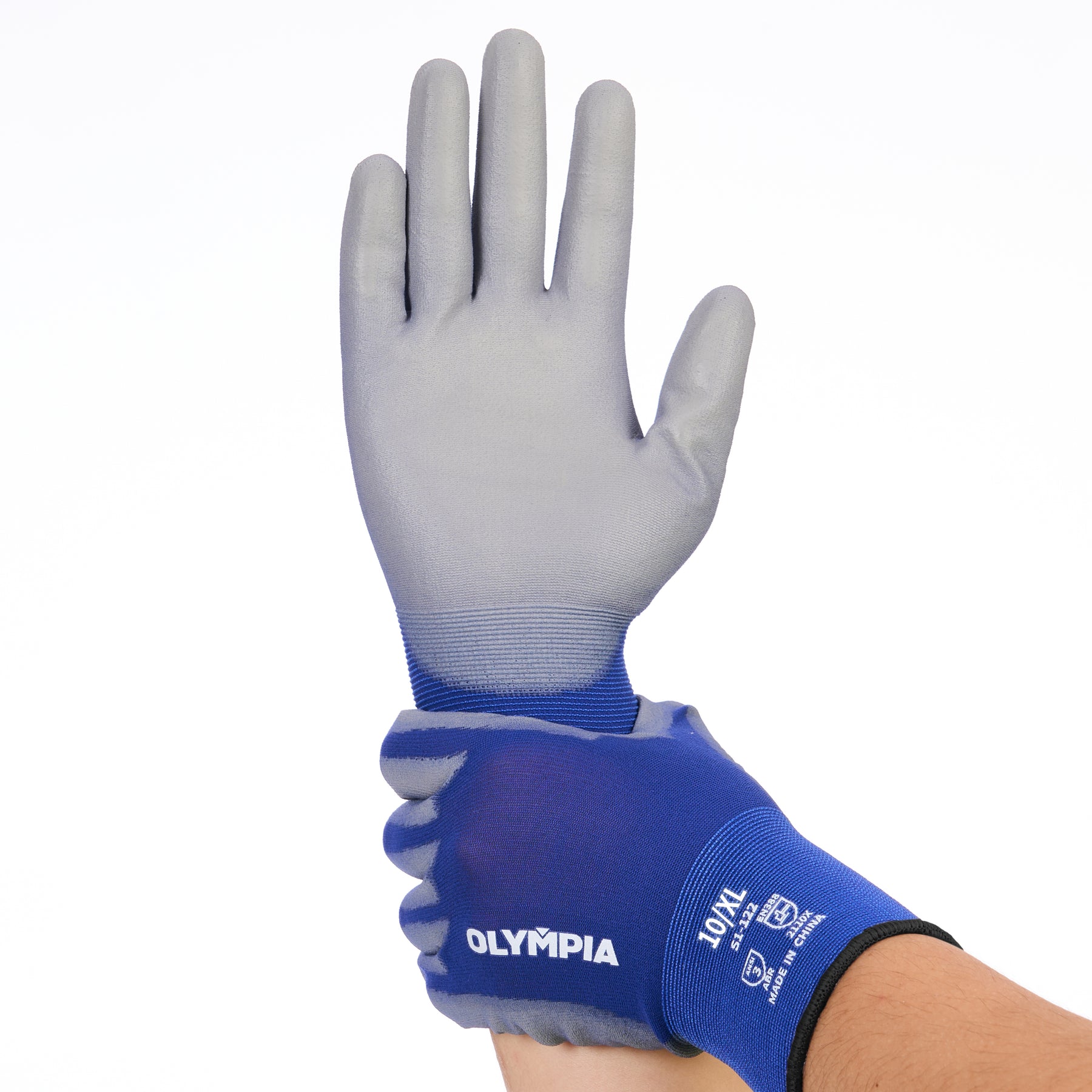 Polyurethane Dipped Gloves, 18ga, Anti-Slip, XL/10, Blue/Gray, 12 pairs