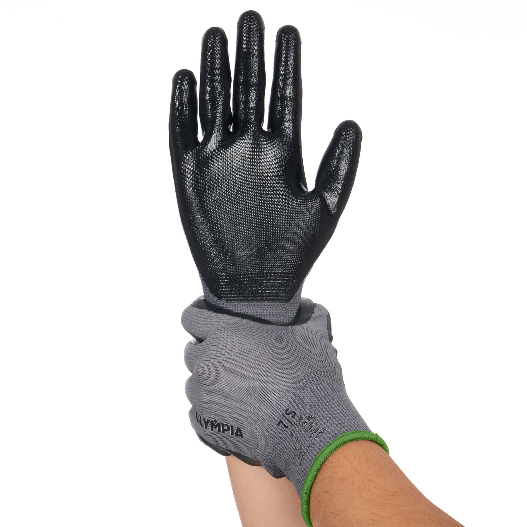 Nitrile Dipped Knit Gloves, S/7, Smooth, Gray/Black, 12 Pairs