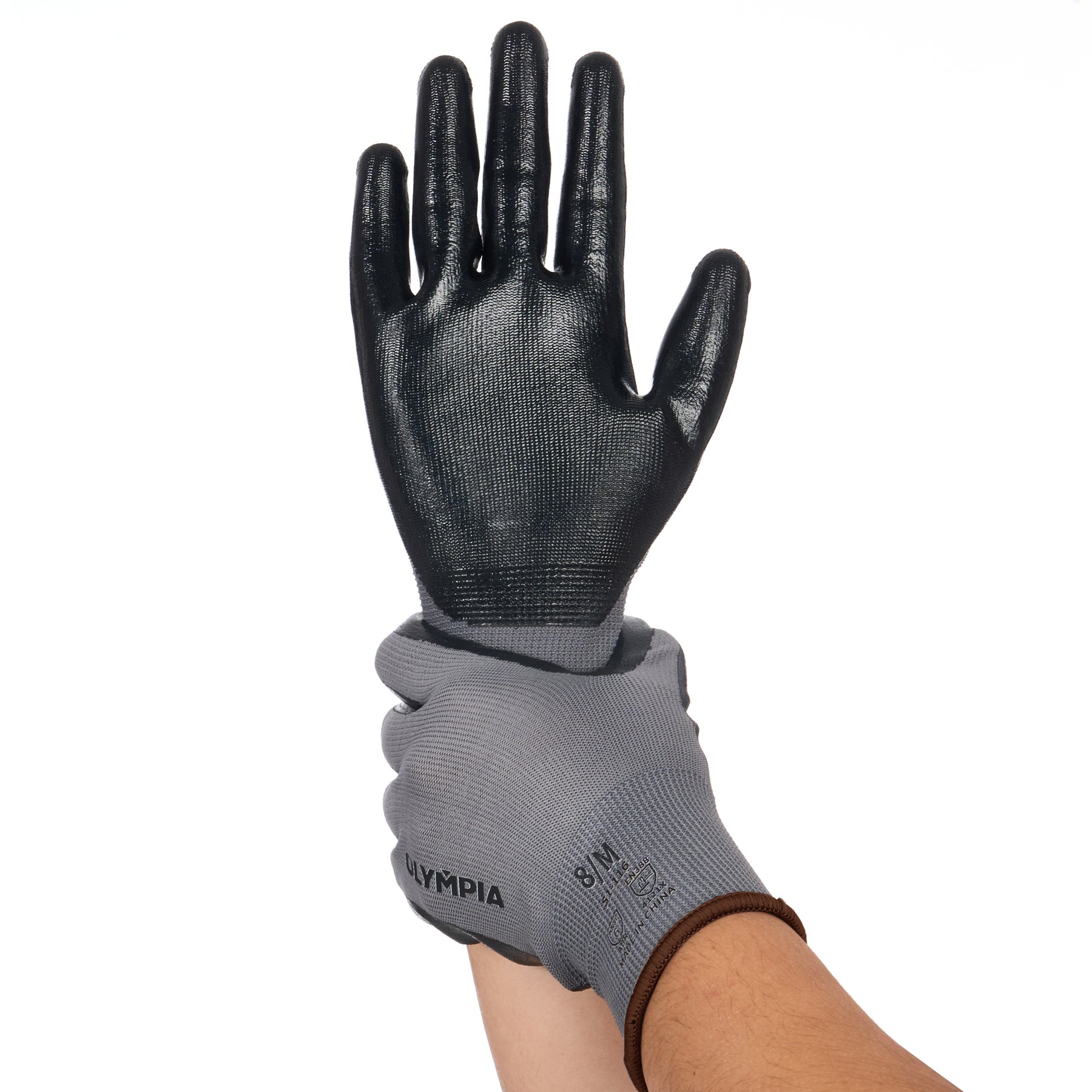 Nitrile Dipped Knit Gloves, M/8, Smooth, Gray/Black, 12 Pairs