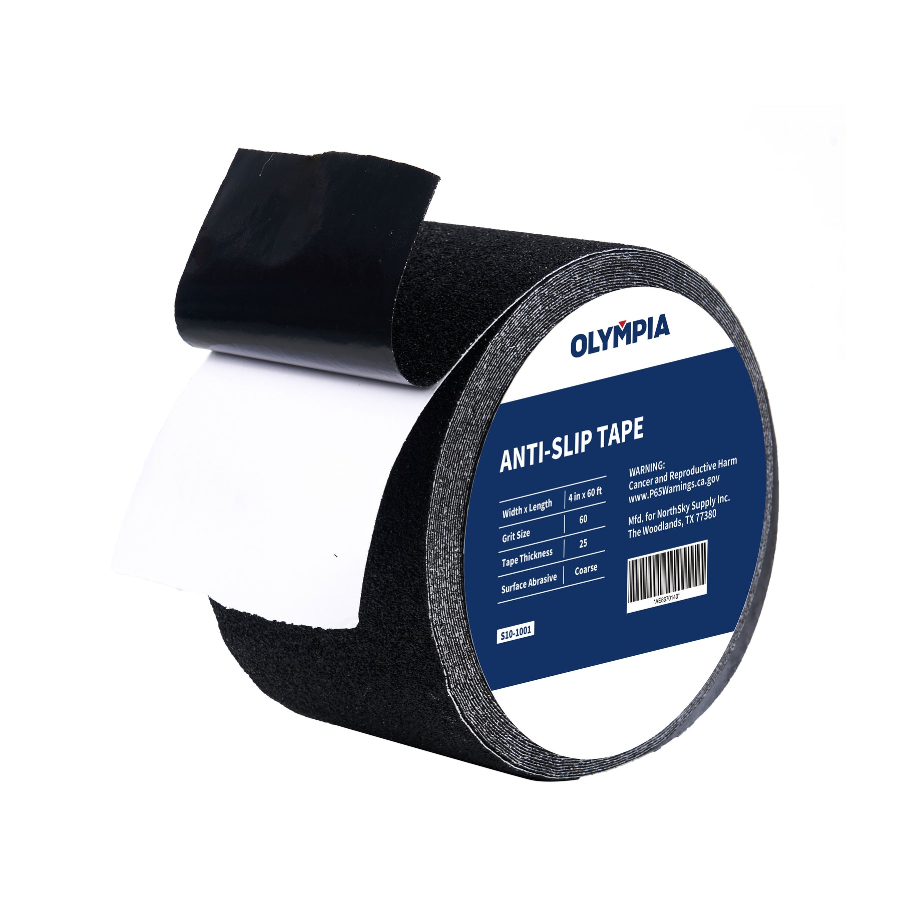 Anti-Slip Tape, Coarse, 4" Width, 60 Grit, 25 mil, Solid Black