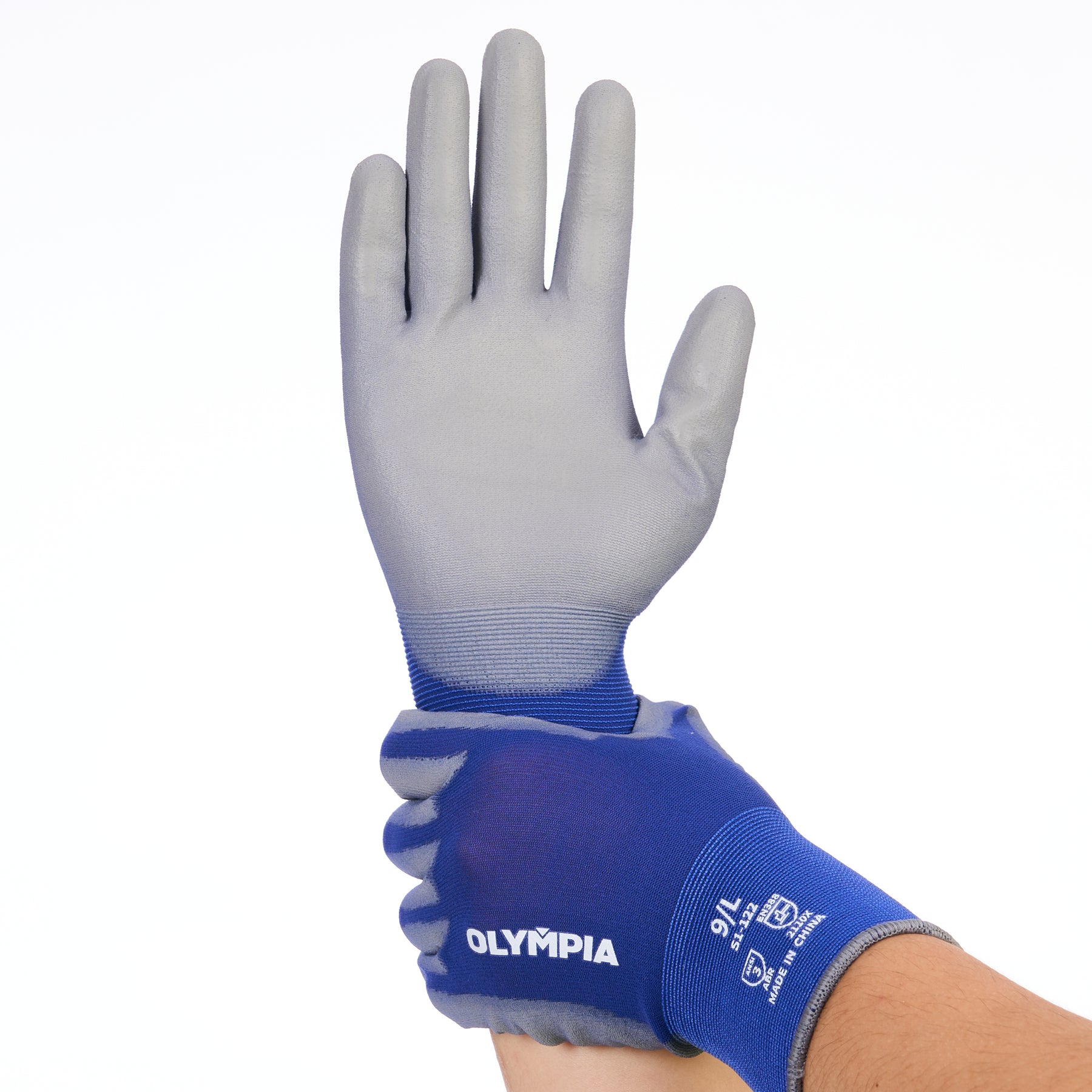 Polyurethane Dipped Gloves, 18ga, Anti-Slip, L/9, Blue/Gray, 12 pairs