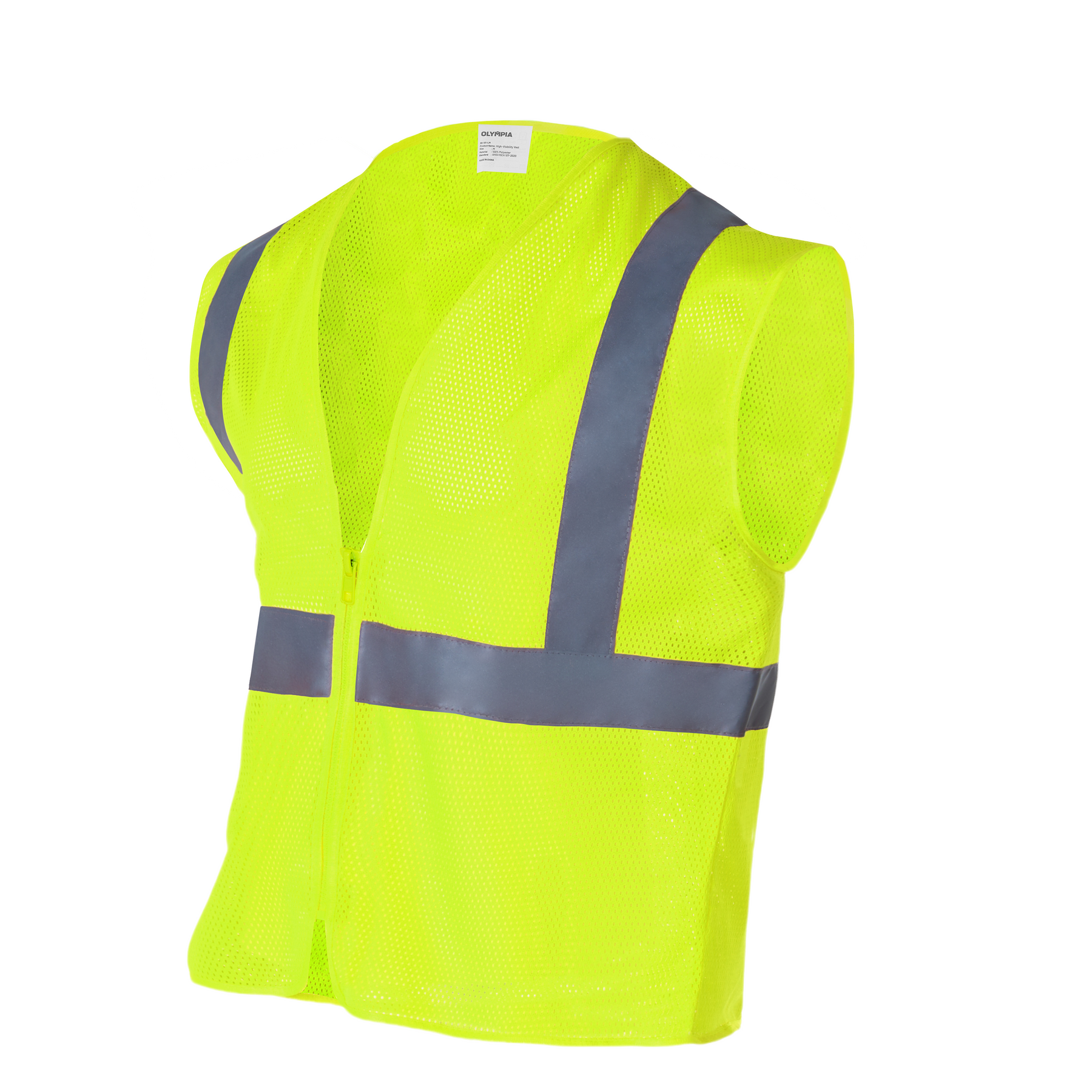 High-Visibility Vest, ANSI Class 2, Lime, L, Zipper, Bag of 10