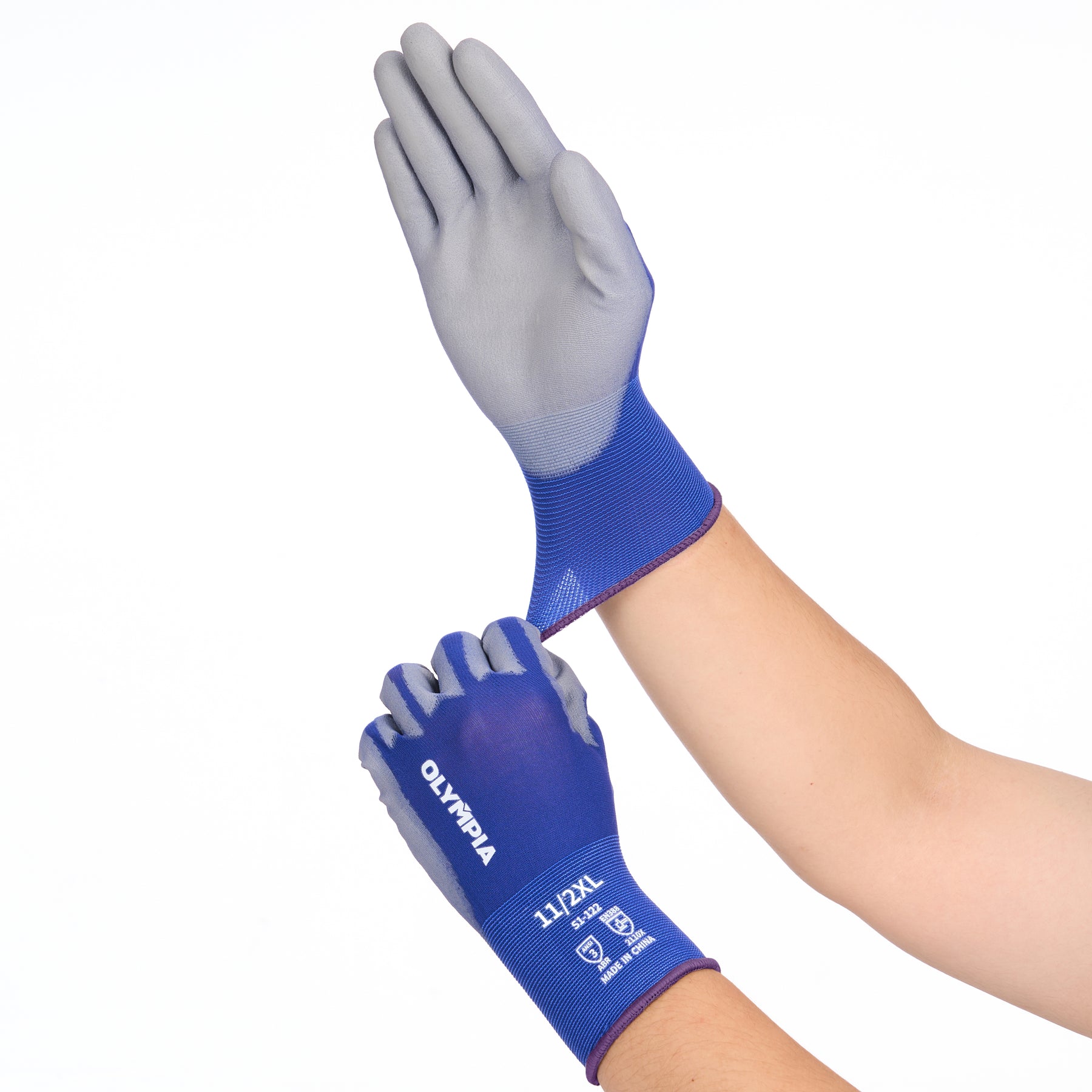 Polyurethane Dipped Gloves, 18ga, Anti-Slip, XXL/11, Blue/Gray, 12 pairs