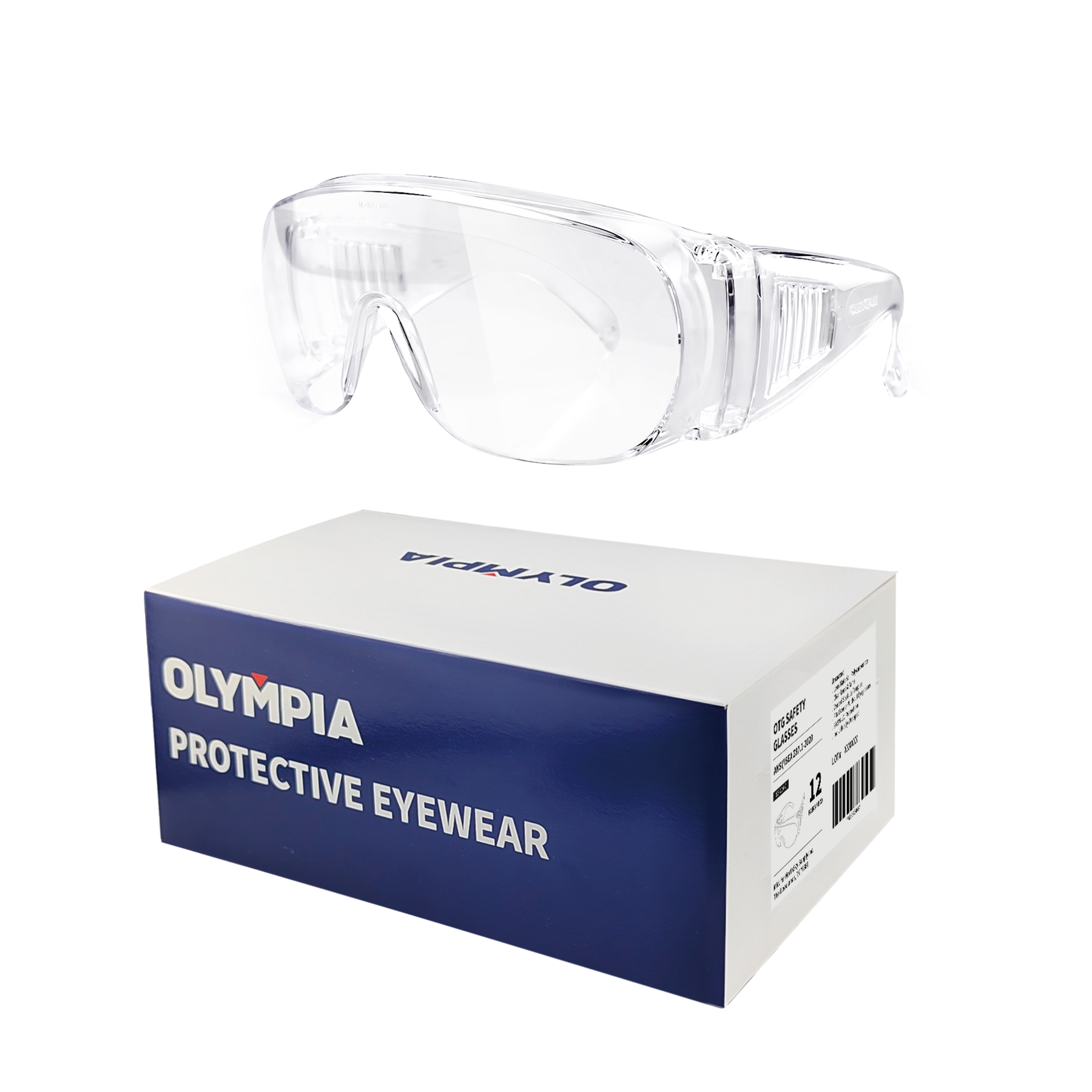 OTG Safety Glasses, Frameless, Clear, 12 pairs