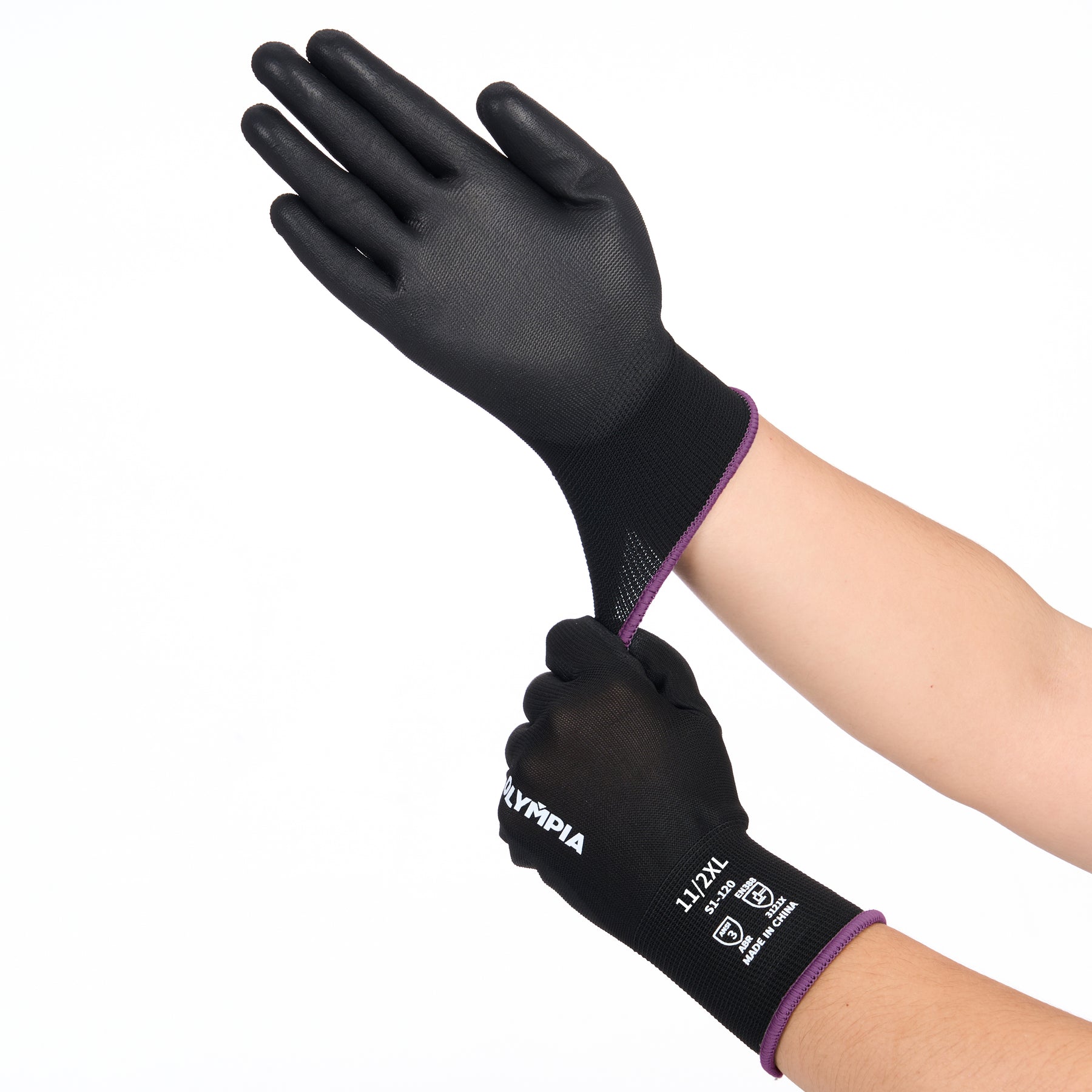 Polyurethane Dipped Gloves, 13ga, Anti-Slip, XXL/11, Black, 12 pairs