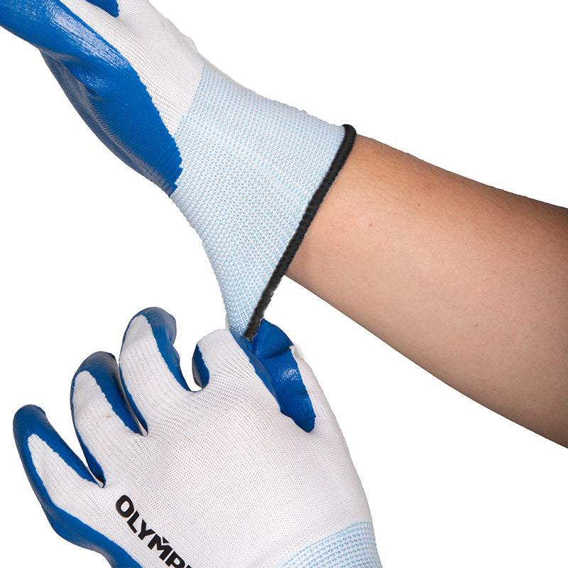 Nitrile Dipped Knit Gloves, XL/10, Smooth, White/Blue, 12 Pairs