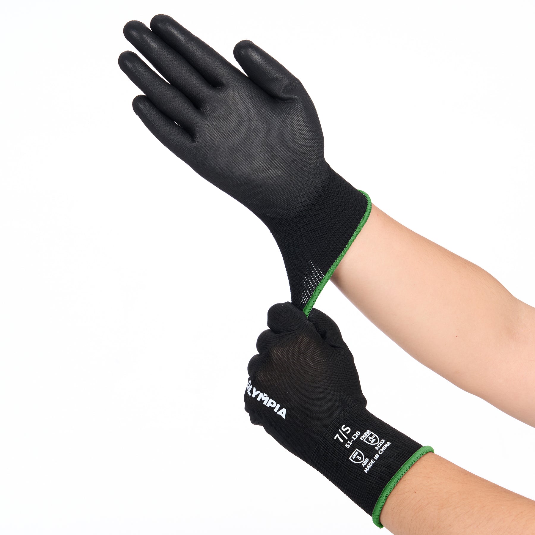 Polyurethane Dipped Gloves, 13ga, Anti-Slip, S/7, Black, 12 pairs