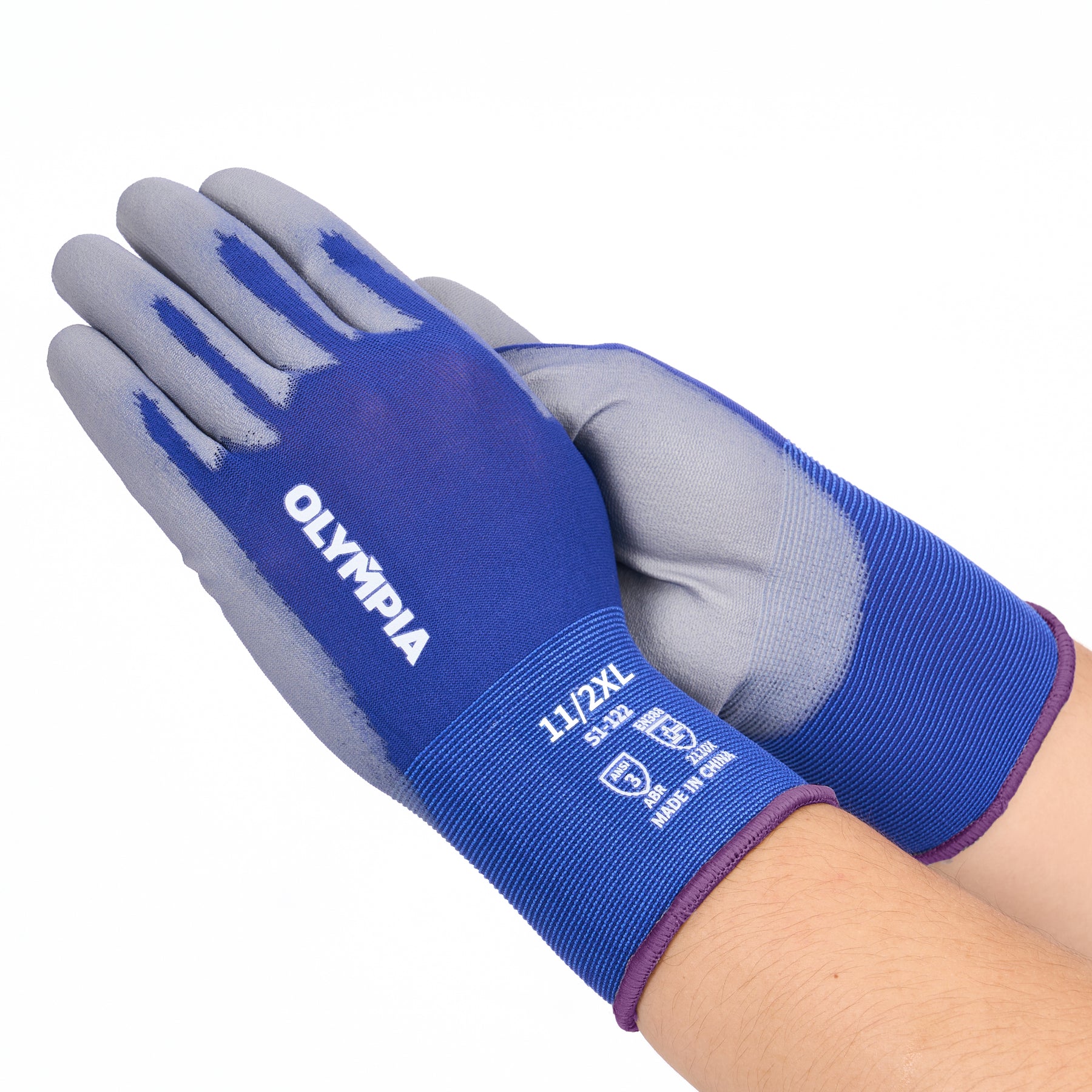 Polyurethane Dipped Gloves, 18ga, Anti-Slip, XXL/11, Blue/Gray, 12 pairs