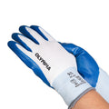 Nitrile Dipped Knit Gloves, L/9, Smooth, White/Blue, 12 Pairs