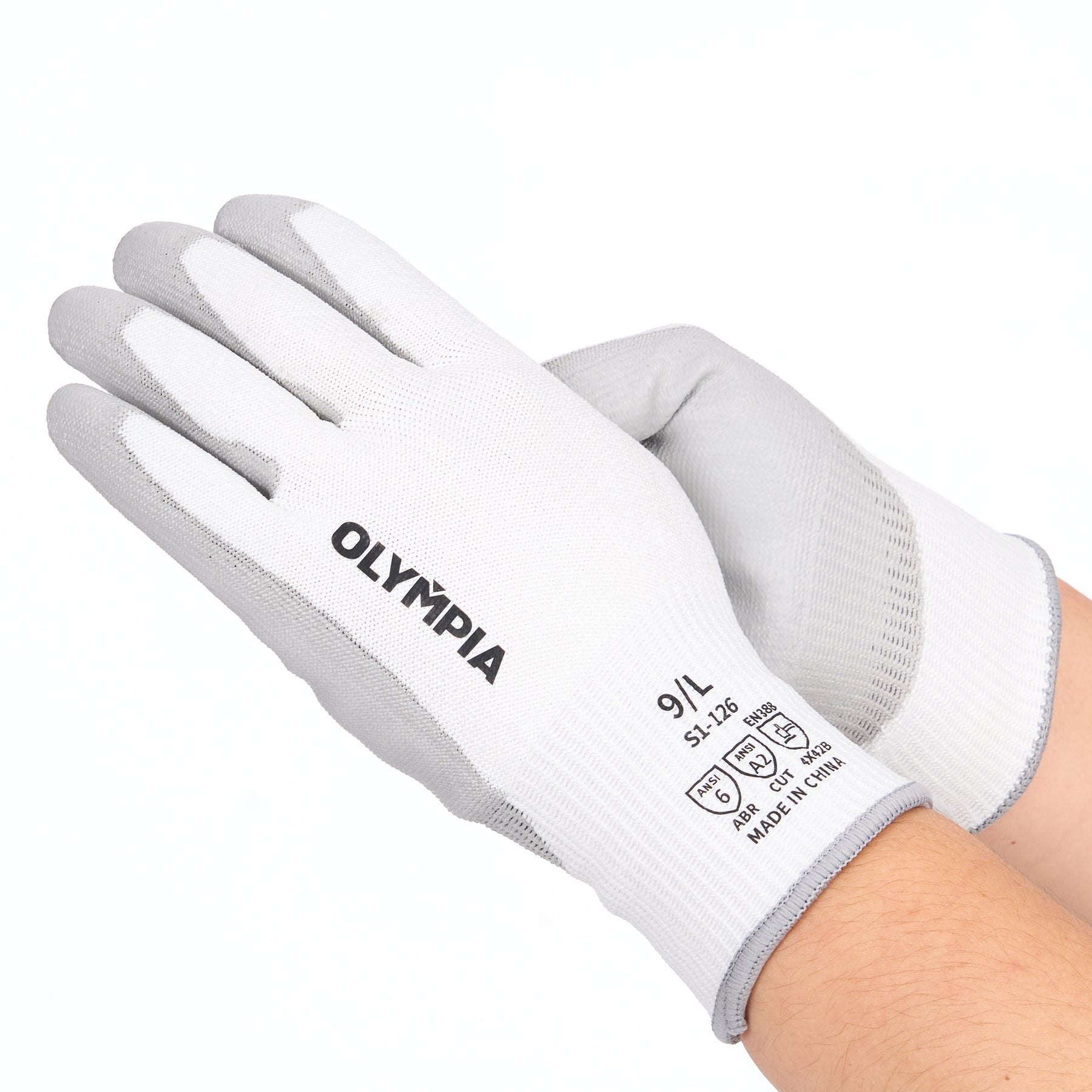 Cut-Resistant Gloves, L/9, Sandy, White/Gray, Cut Level A2, 12 Pairs