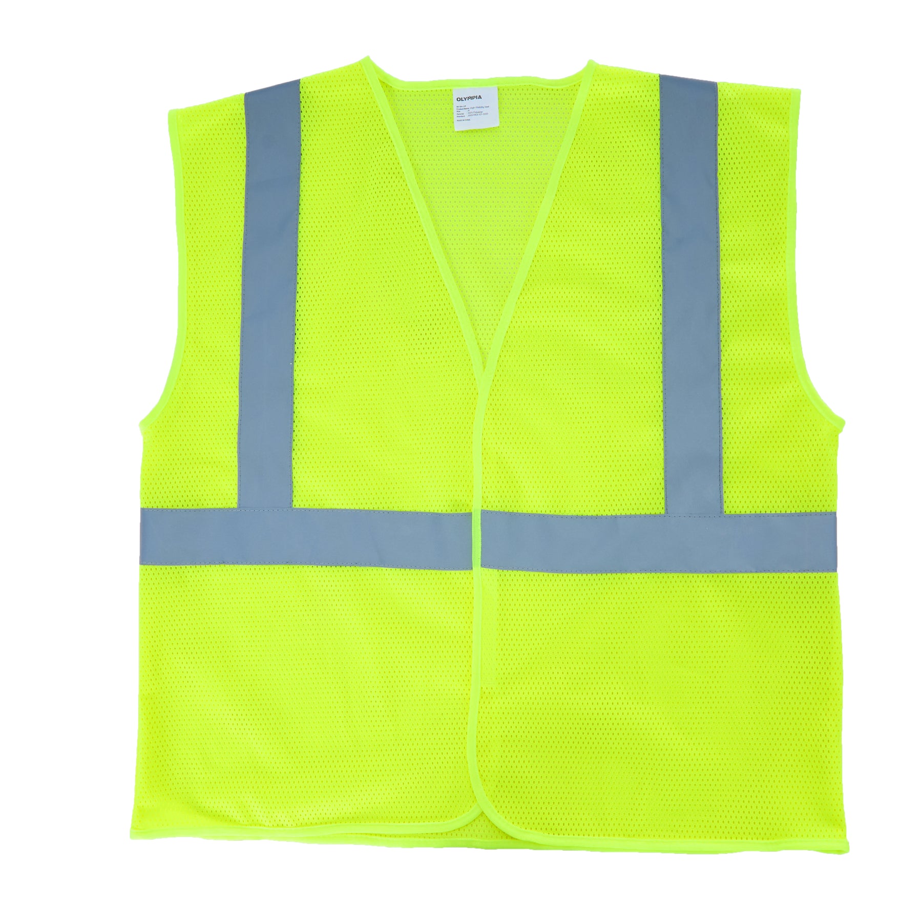 High-Visibility Vest, ANSI Class 2, Lime, L, Hook-and-Loop, Bag of 10