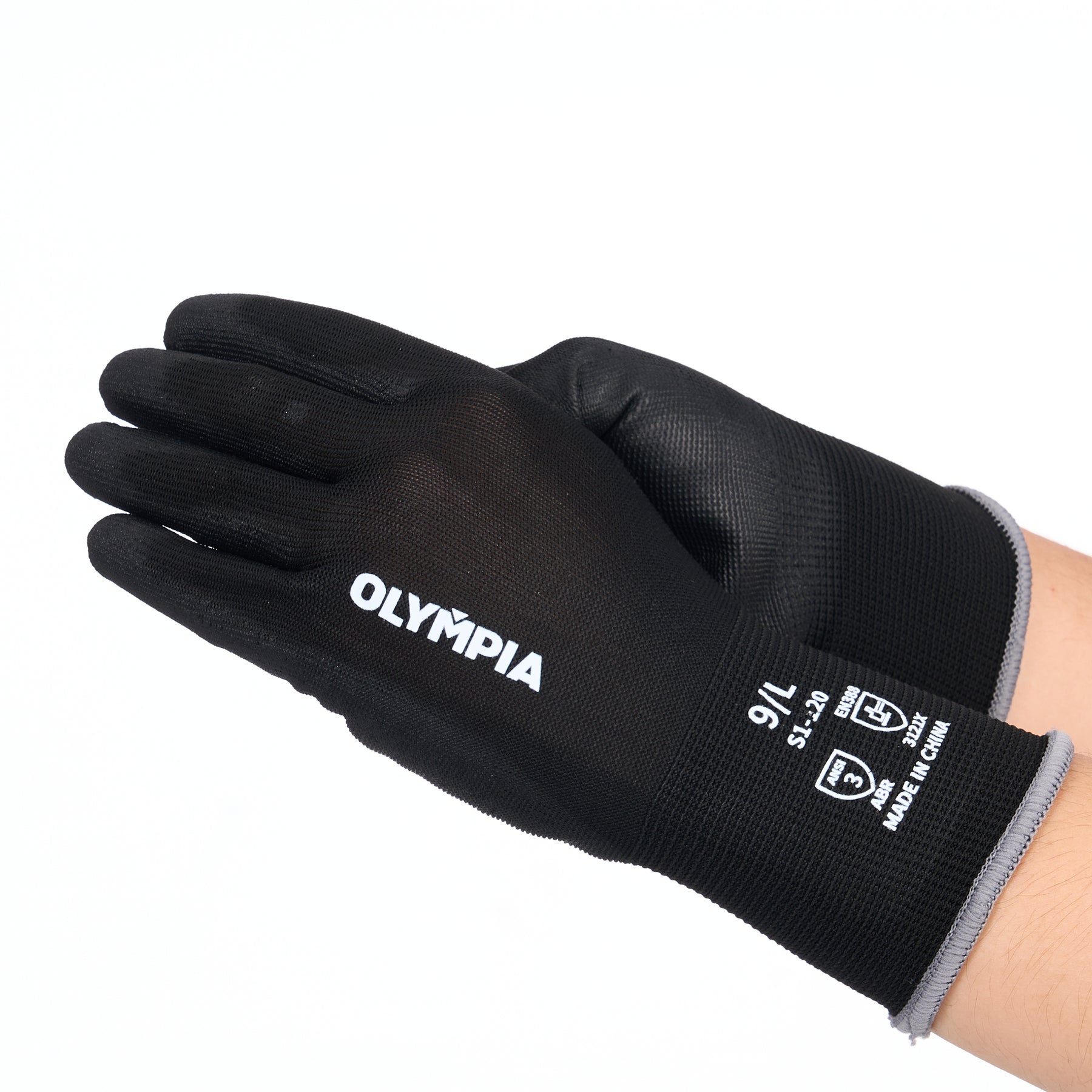 Polyurethane Dipped Gloves, 13ga, Anti-Slip, L/9, Black, 12 pairs