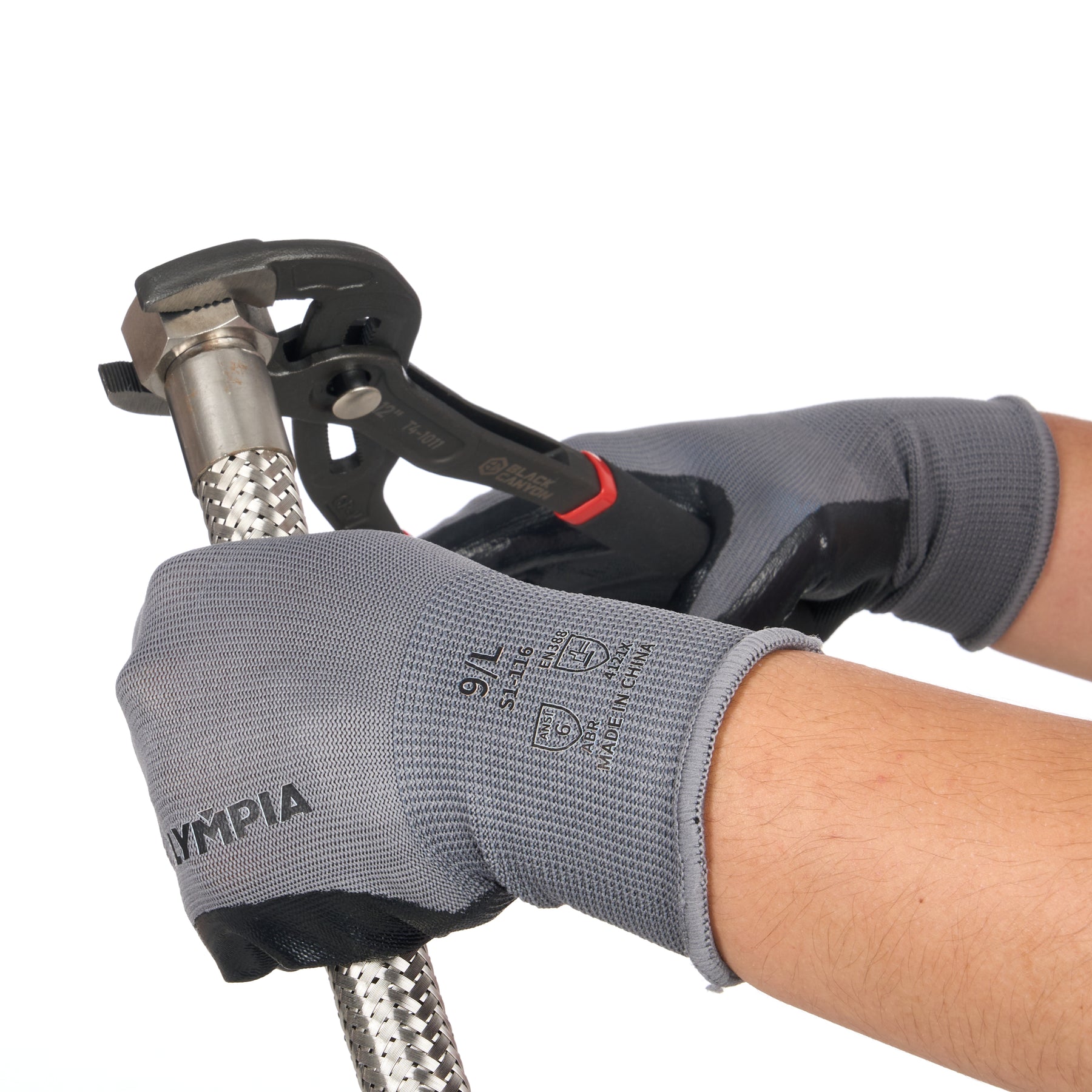 Nitrile Dipped Knit Gloves, S/7, Smooth, Gray/Black, 12 Pairs