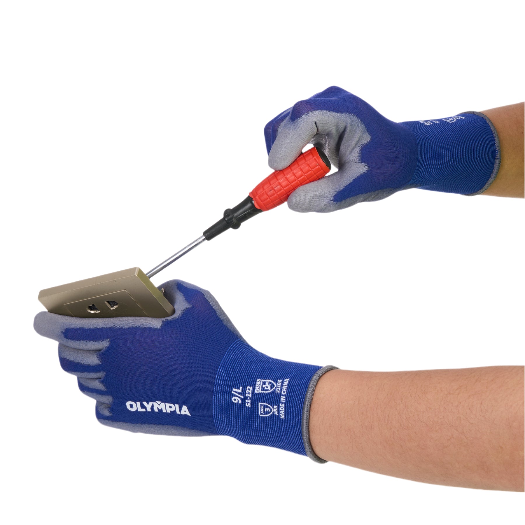 Polyurethane Dipped Gloves, 18ga, Anti-Slip, XXL/11, Blue/Gray, 12 pairs