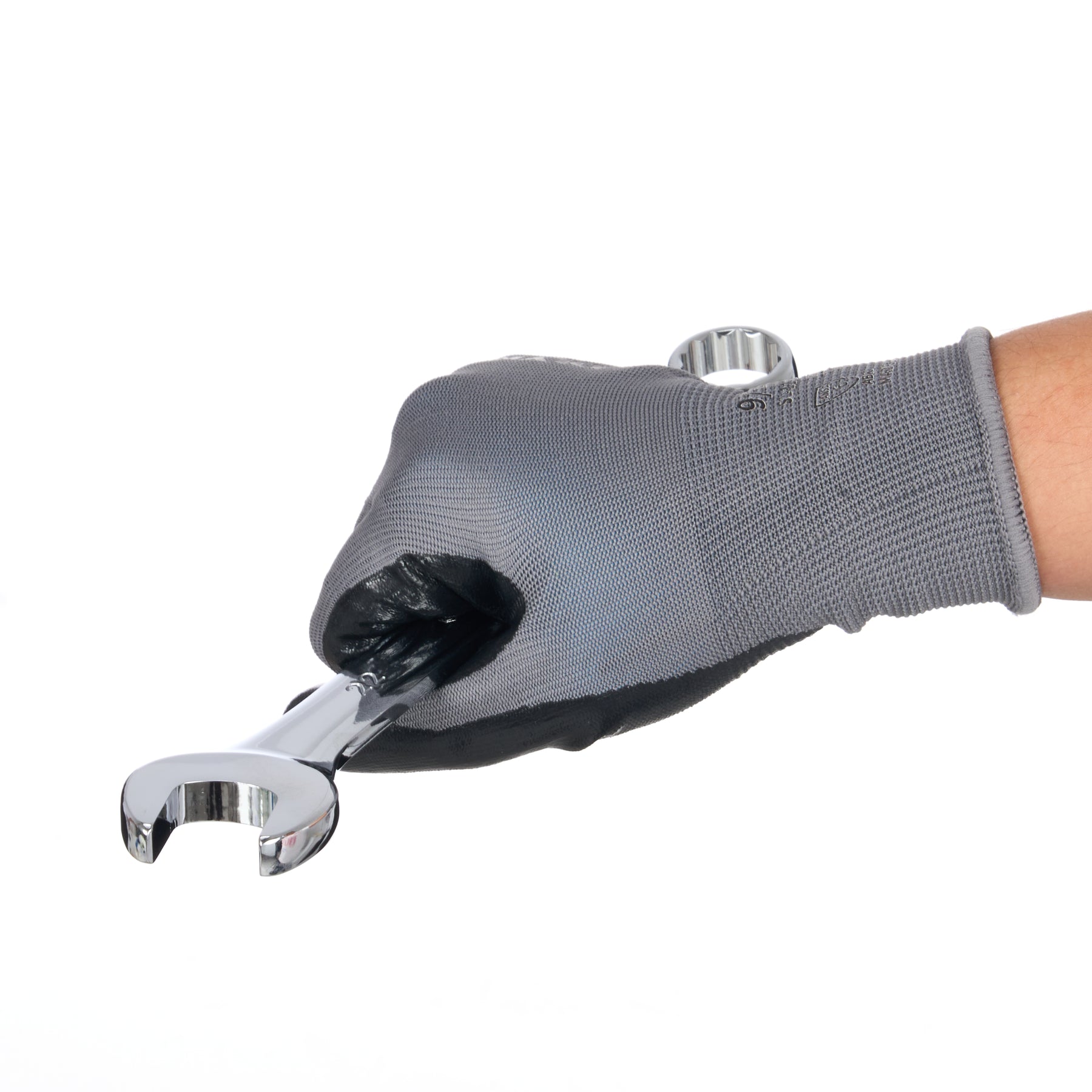 Nitrile Dipped Knit Gloves, M/8, Smooth, Gray/Black, 12 Pairs