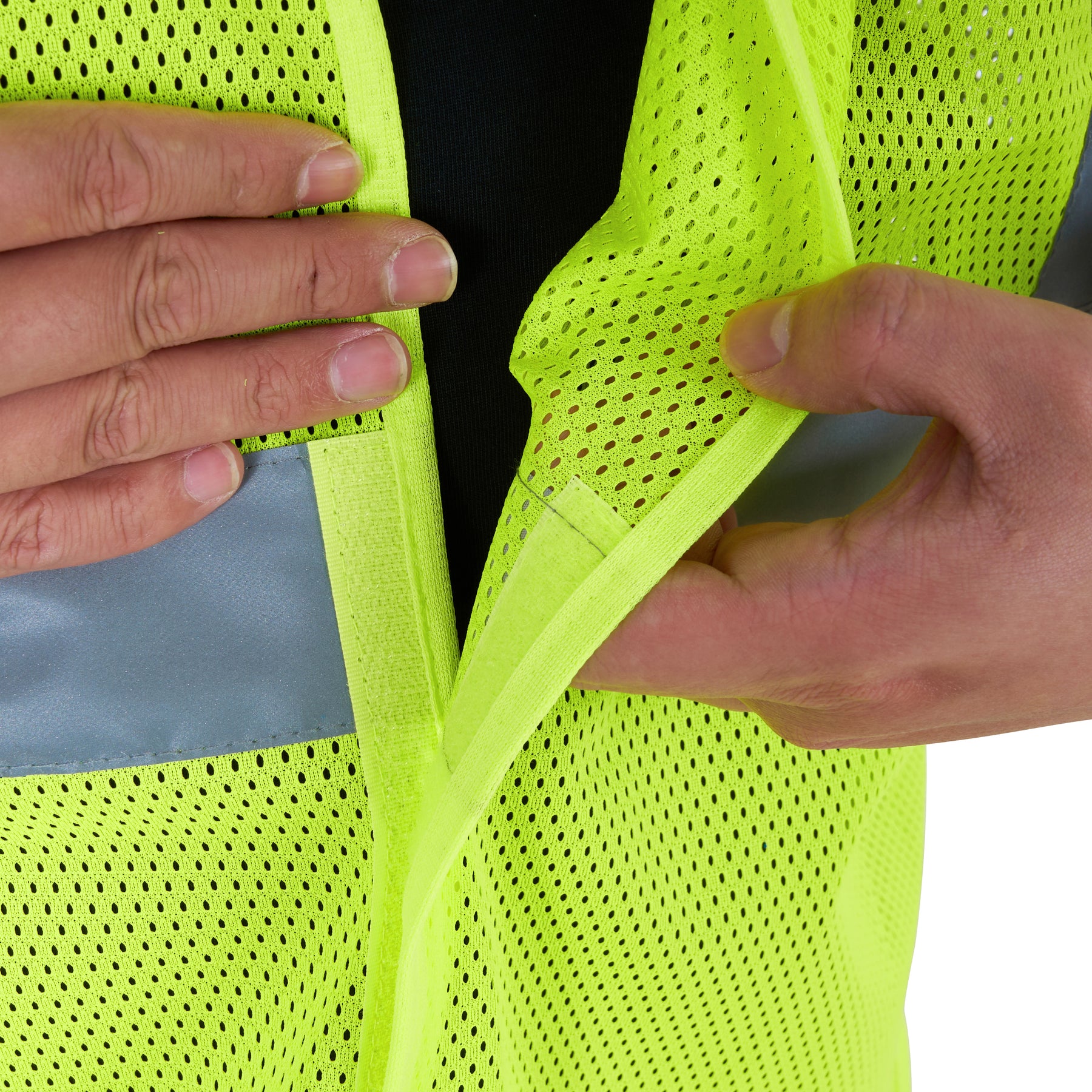 High-Visibility Vest, ANSI Class 2, Lime, XL, Hook-and-Loop, Bag of 10