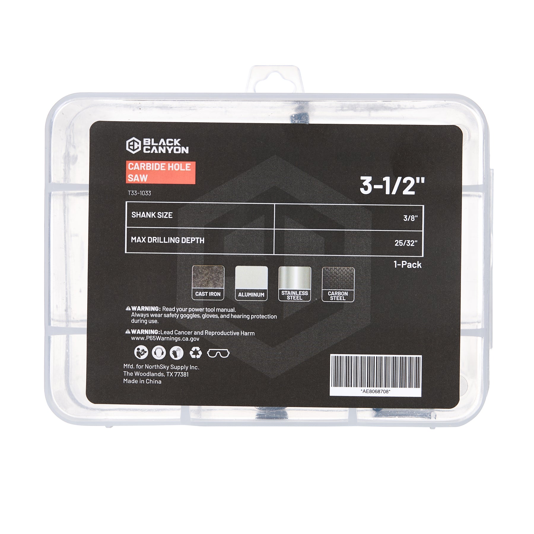 3-1/2" Carbide Hole Saw, 3/8" 3-Flat Shank, 1 pc
