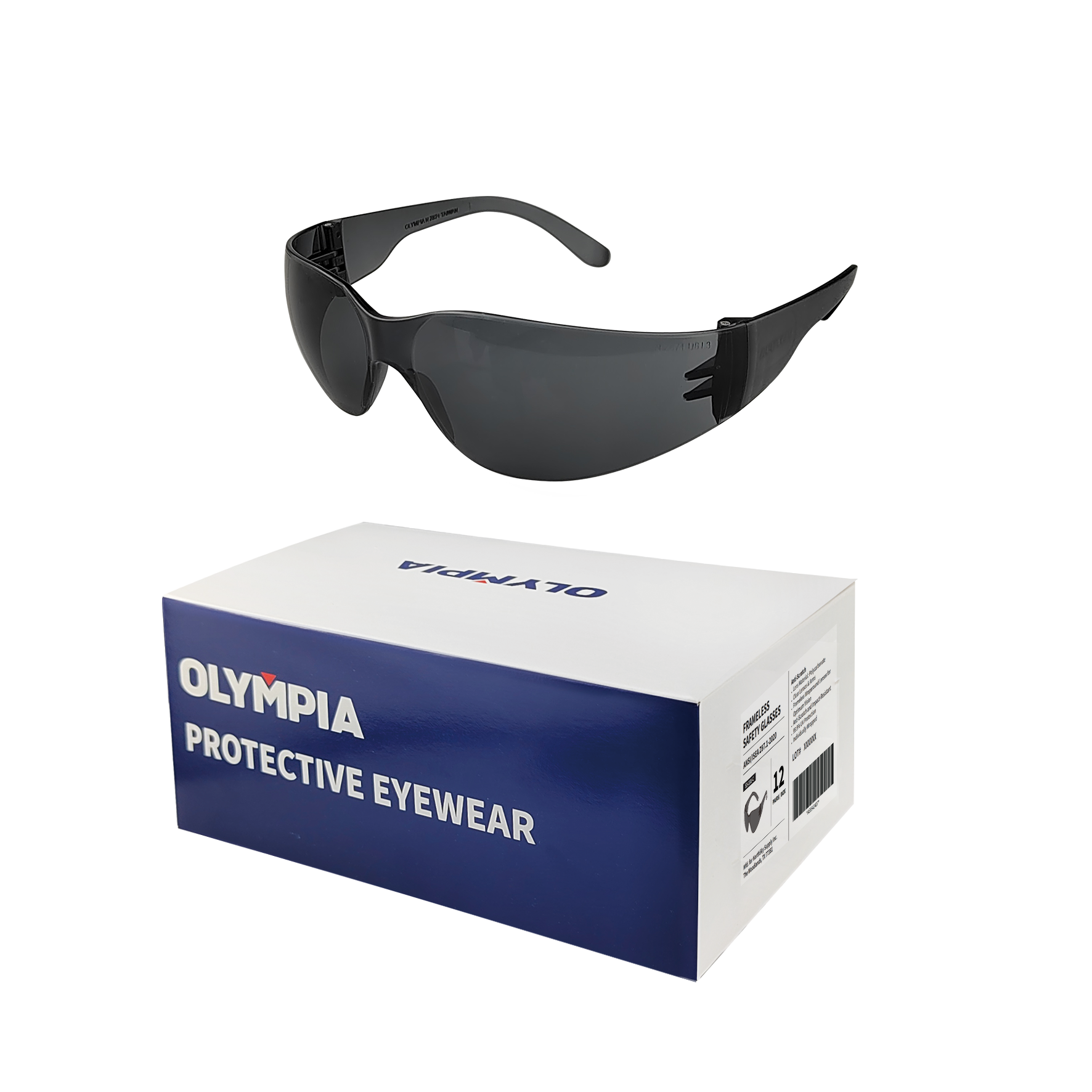 Frameless Safety Glasses, Anti-Scratch, Smoke, 12 pairs