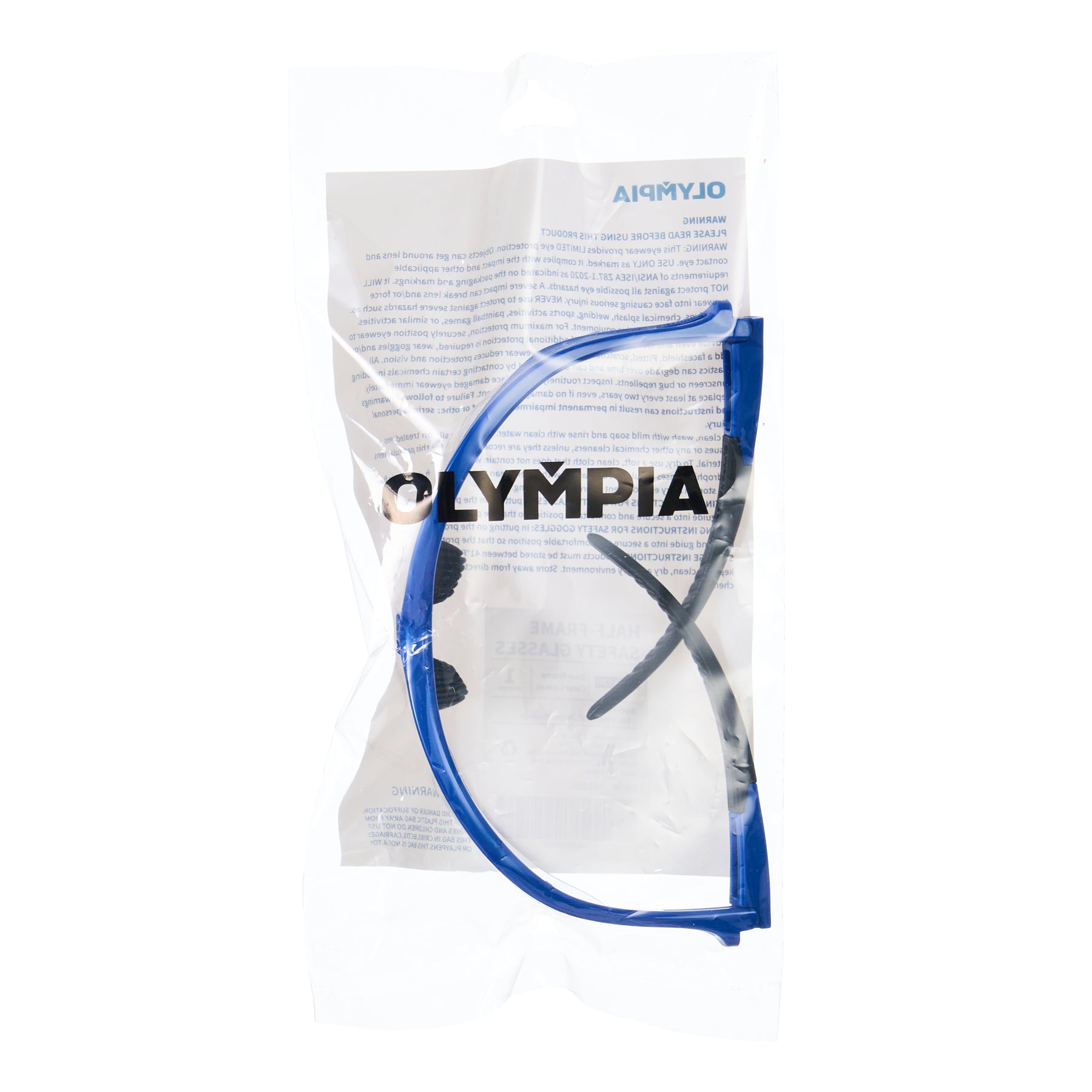 Safety Glasses, Half Frame, Anti-Scratch/Anti-Fog, Blue, 1 pair
