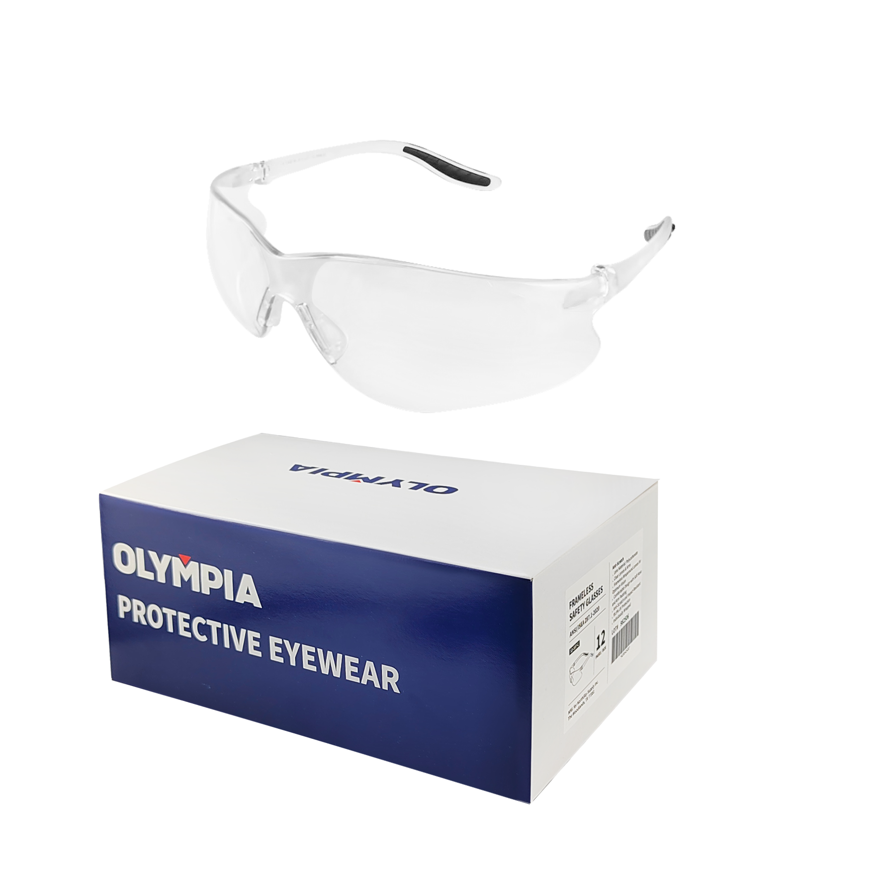 Frameless Safety Glasses, Anti-Scratch, Clear, Wraparound, 12 pairs