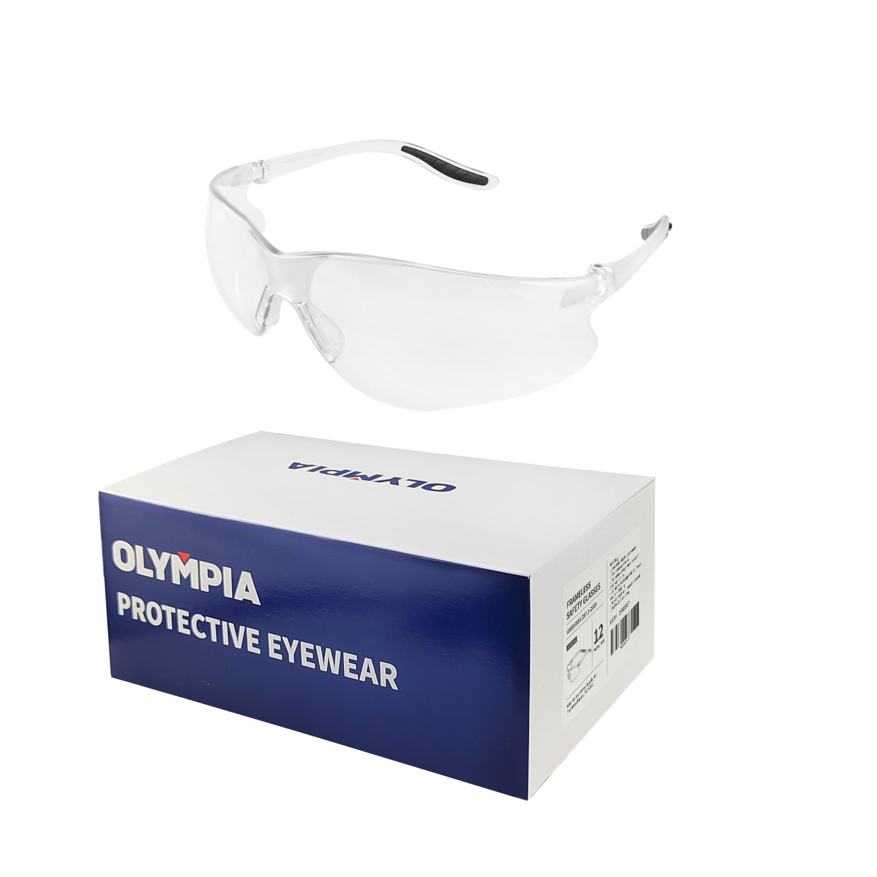 Frameless Safety Glasses, Anti-Scratch, Anti-Fog, Clear, 12 pairs